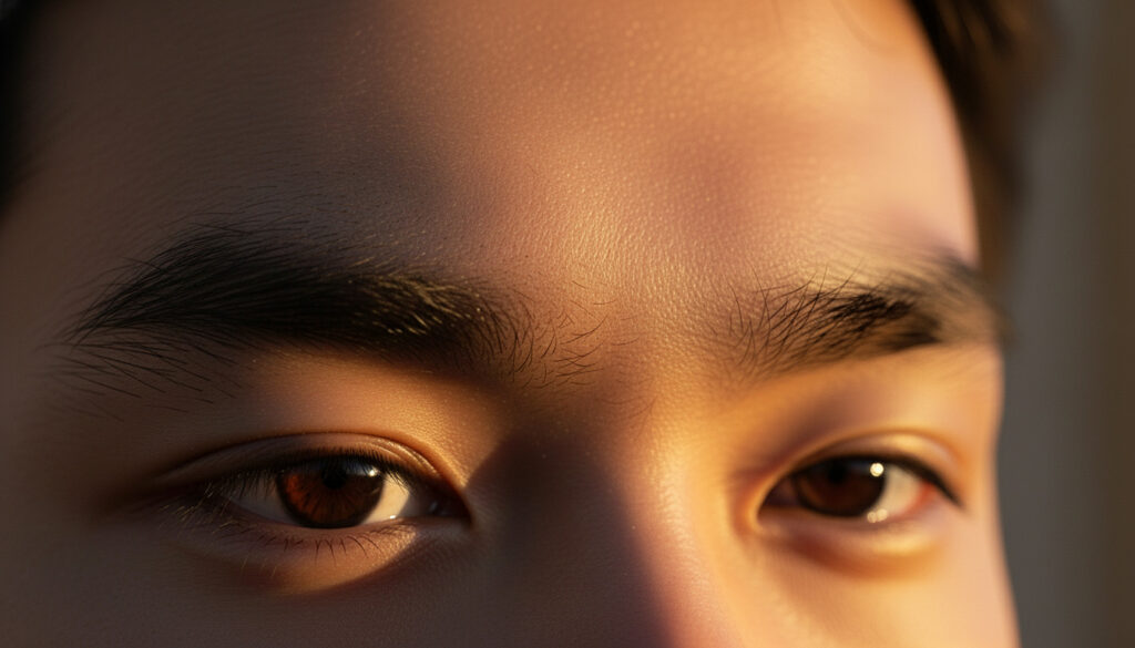 男性の整えられた眉のアップ